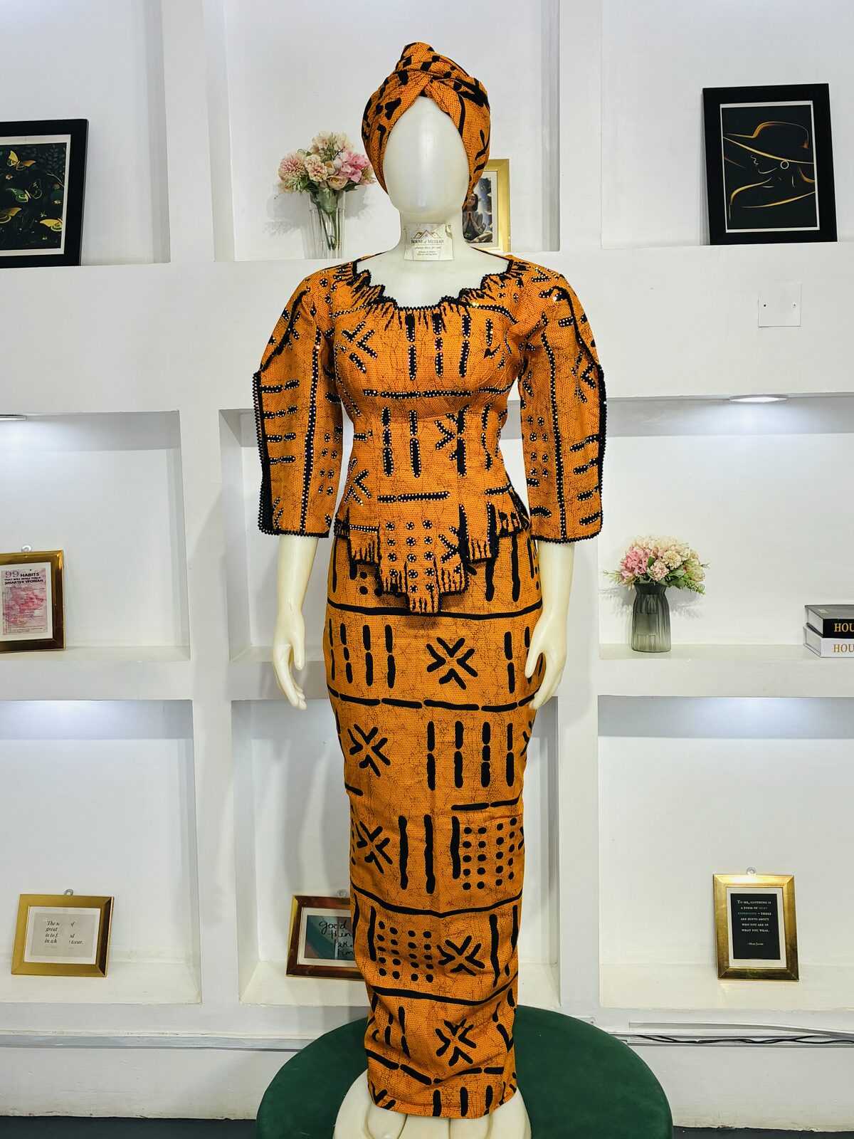 Mustard and black Ankara set